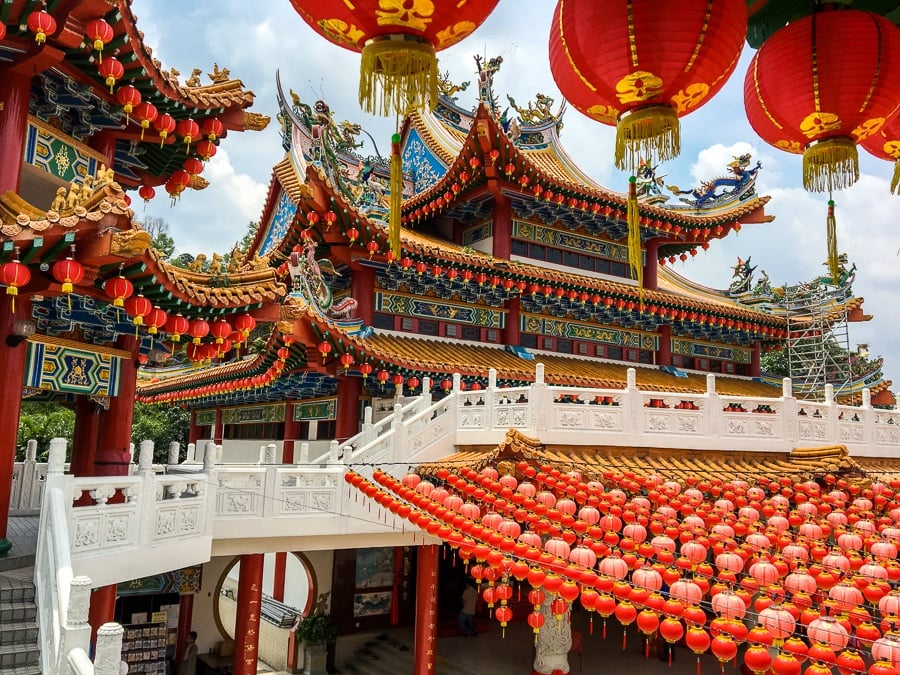 Main building and paper lanterns at Thean Hou Temple in Kuala Lumpur, Malaysia