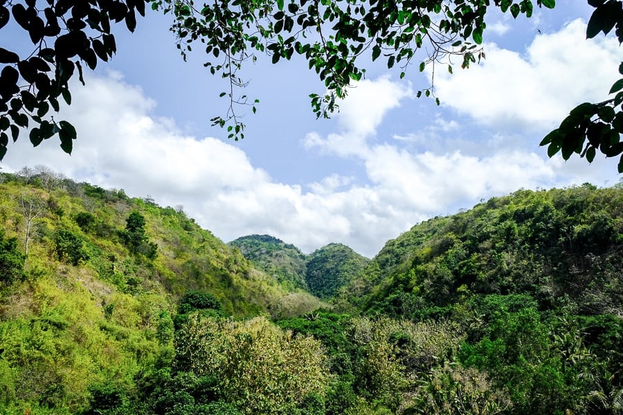 Hills outside the Pura Goa Giri Putri temple in Nusa Penida, Bali