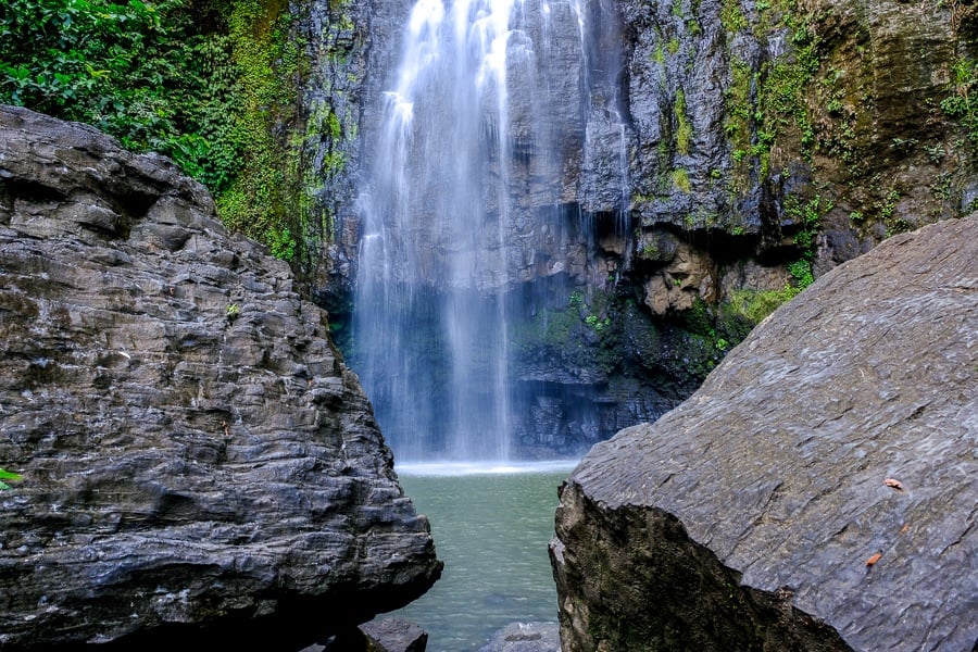 Water flowing down the rocks at Tunan Waterfall in Sulawesi