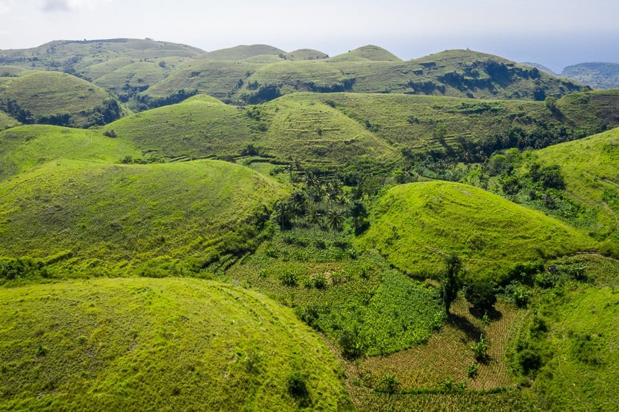 Drone view of Bukit Teletubbies Hill in Nusa Penida Bali