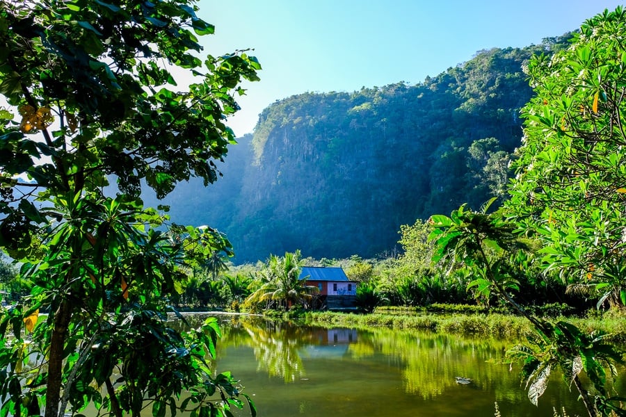 Rammang Rammang Maros mountains and pond in Sulawesi Indonesia