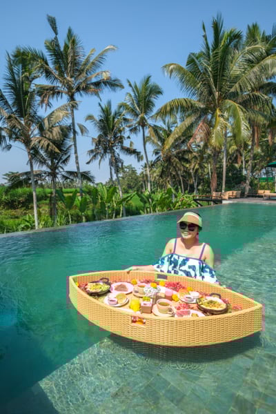 Floating breakfast in the pool at Inara Alas Harum