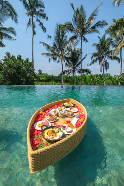 Floating breakfast in the pool at Inara Alas Harum