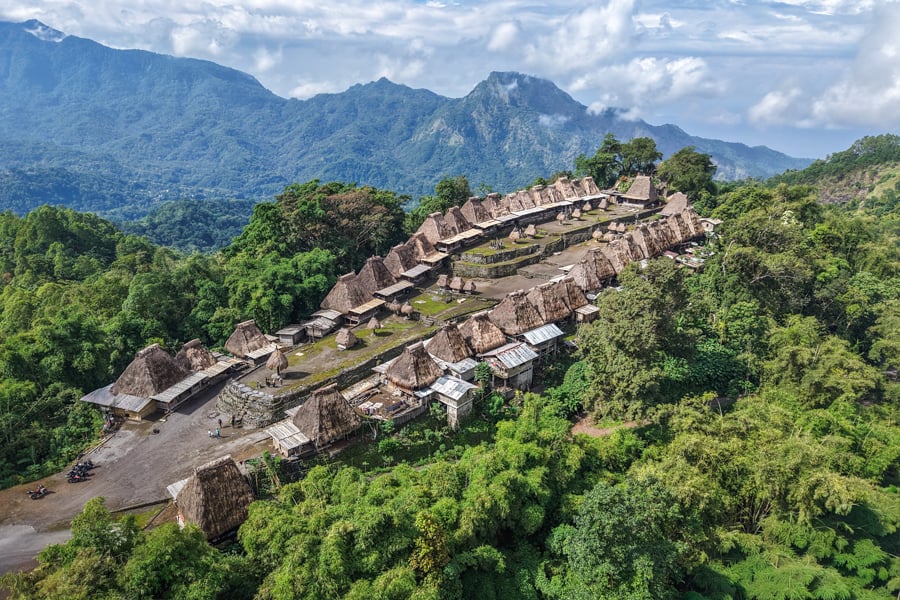 Drone picture of Bena traditional village in Bajawa