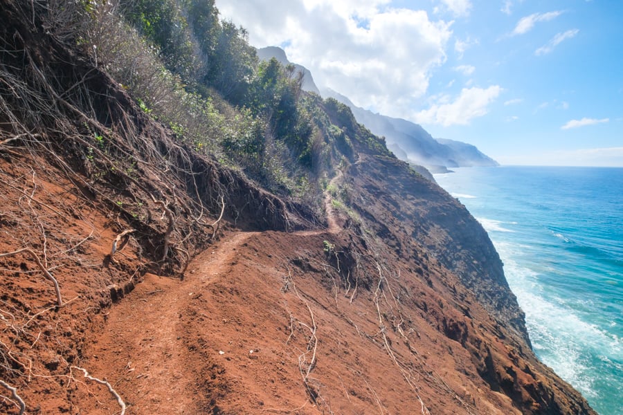 Steep red cliffside on the Kalalau Trail