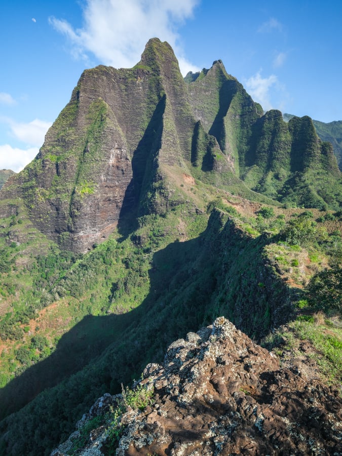 Green mountains on the Kalalau Trail in Kauai Hawaii