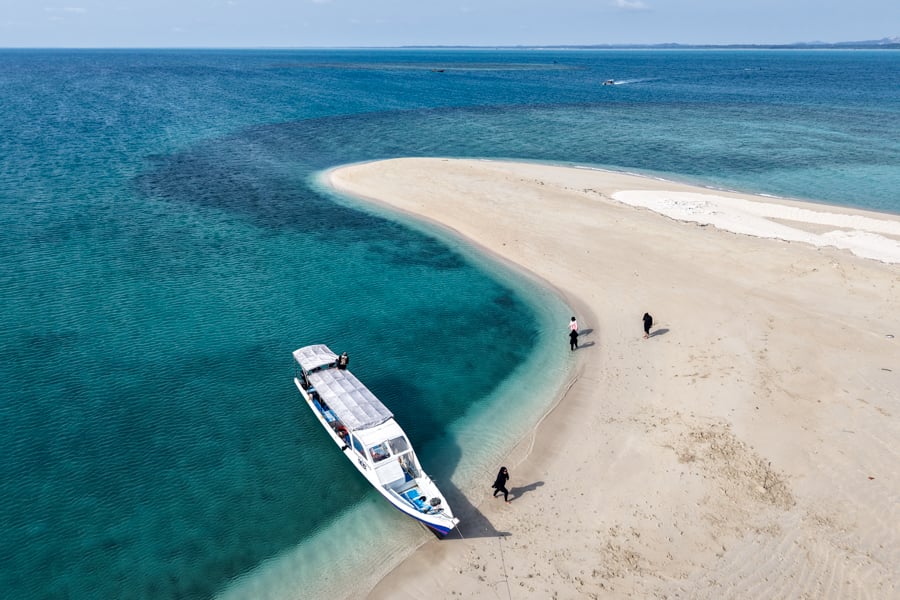 Drone photo of Pulau Panjang island sandbar in Bangka