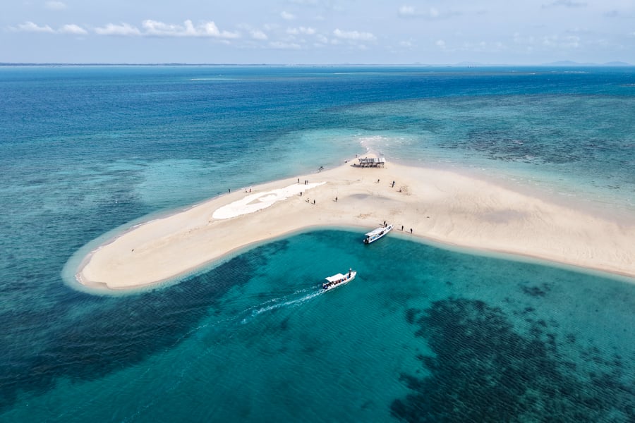 Drone photo of the Pulau Panjang sandbar in Bangka