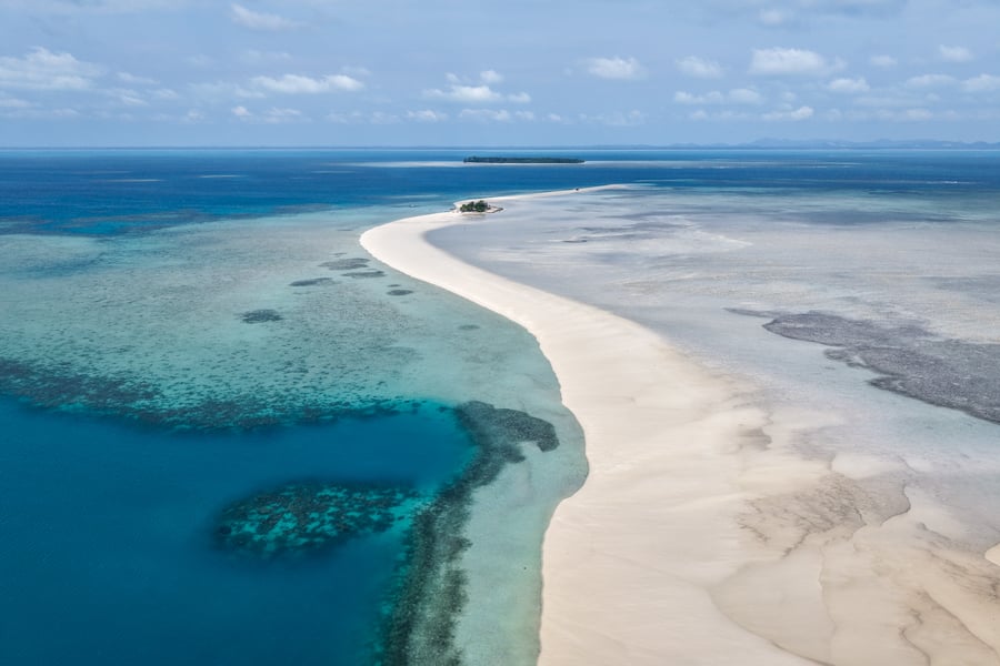 Drone photo of Gusung Asem sandbar in Bangka