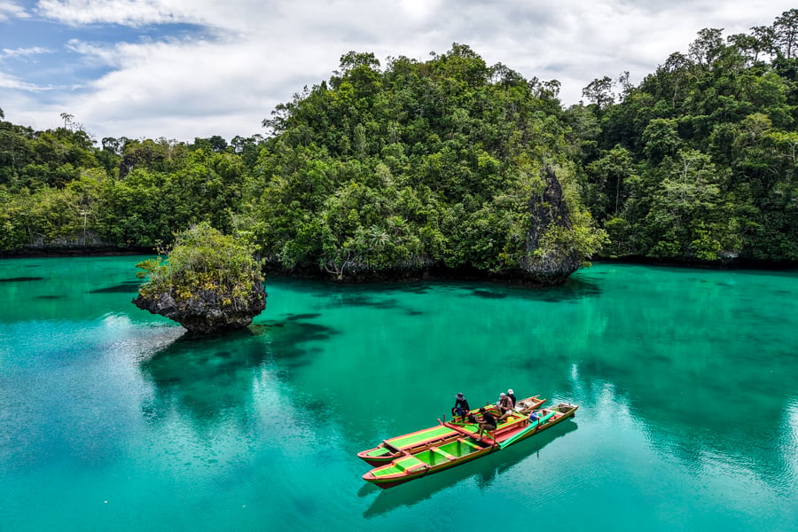 Drone pic of our boat at Liwu Wandala lake