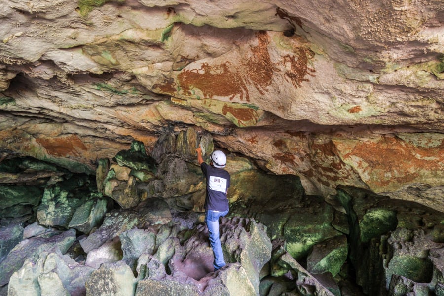Prehistoric art at Gua Metanduno cave in Liangkabori Muna Sulawesi