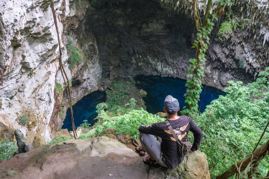 Looking at the two lakes at Koo cave from above