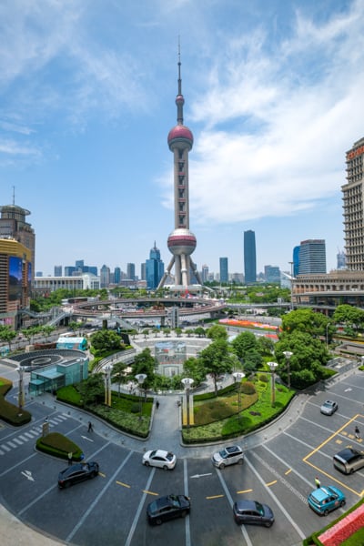 Oriental Pearl Tower roundabout in Shanghai China