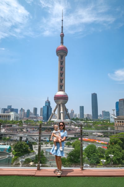 IFC Mall rooftop view of the Oriental Pearl Tower in Shanghai China