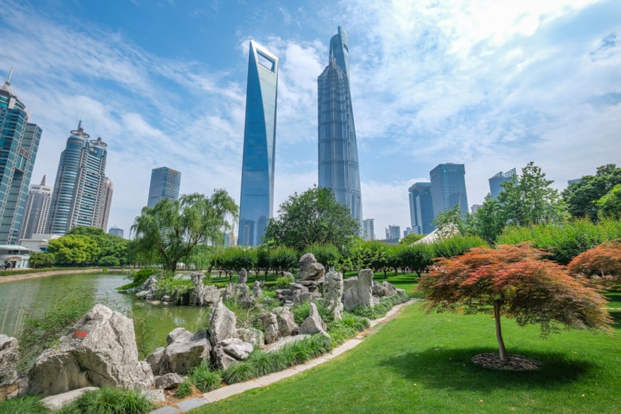 Lujiazui Central Green Space view of the Shanghai Tower in China