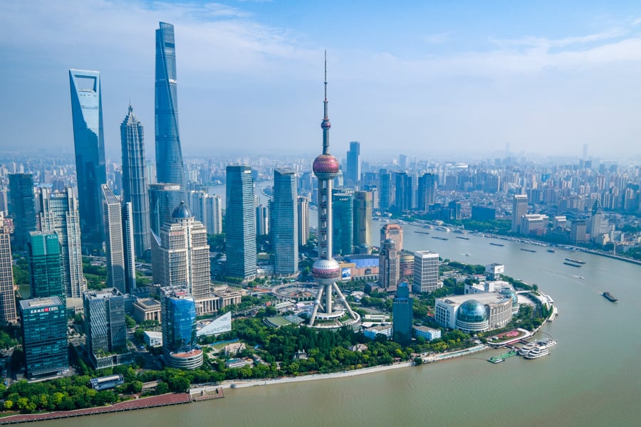 View of Shanghai China city skyline from The Stage at SMP