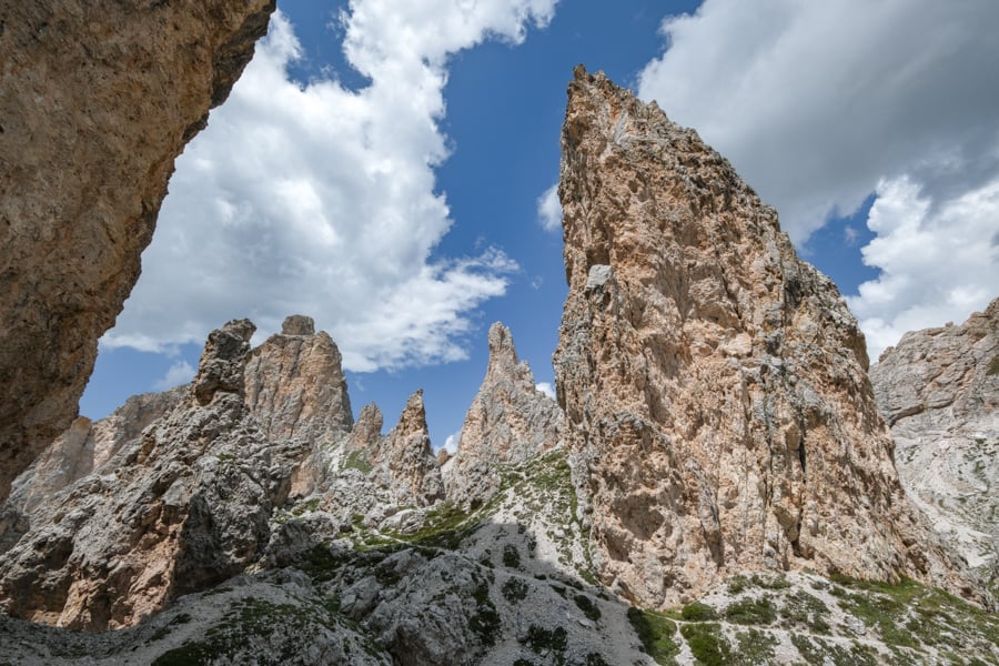 Pointy rock valley on the Puez-Odle altopiano trek