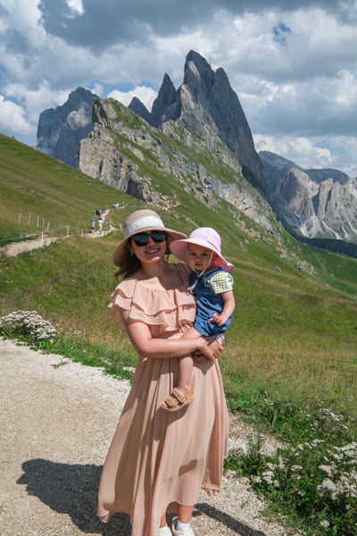 Mom holding baby at Seceda