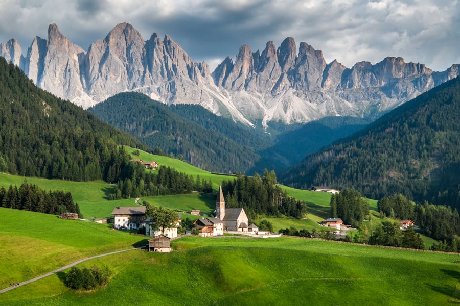 Santa Maddalena viewpoint in the Dolomites of Italy